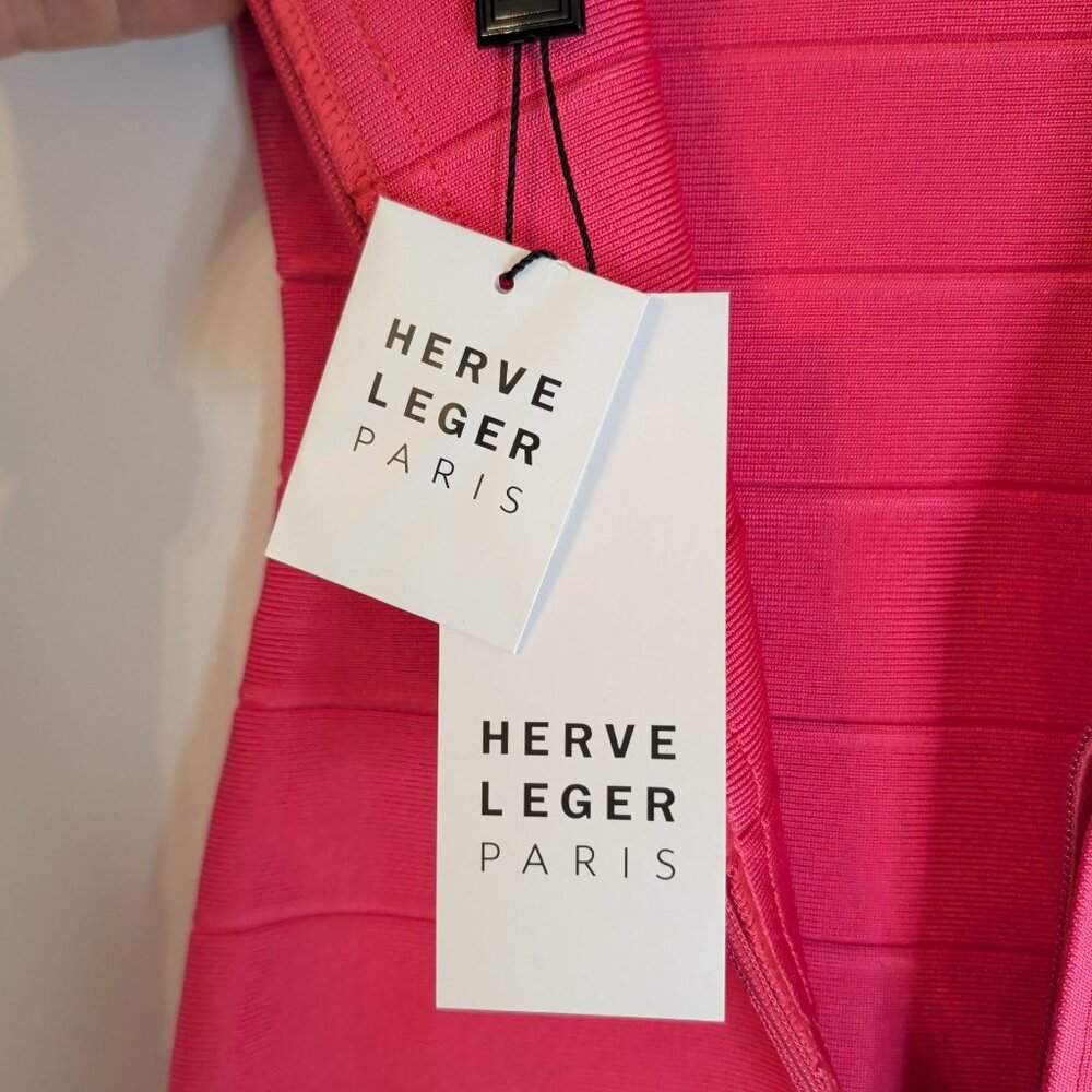 Herve Leger Hot Pink U-Neck Mini Bandage Dress - Picture 6 of 11